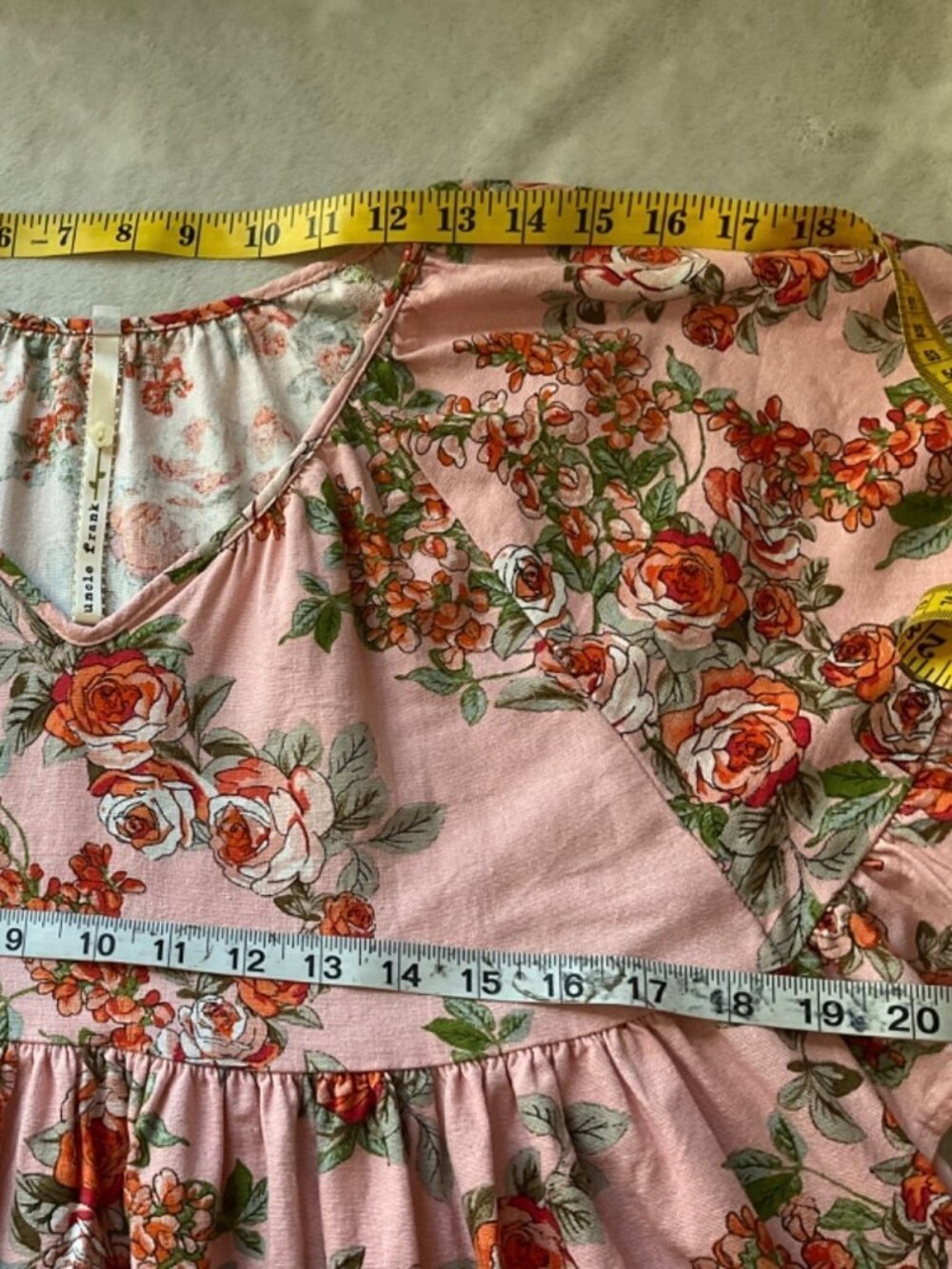 Uncle Frank Baby Doll Dress Linen Bl Floral Ruffles Flowy Sundress Pink Made USA - Picture 12 of 15